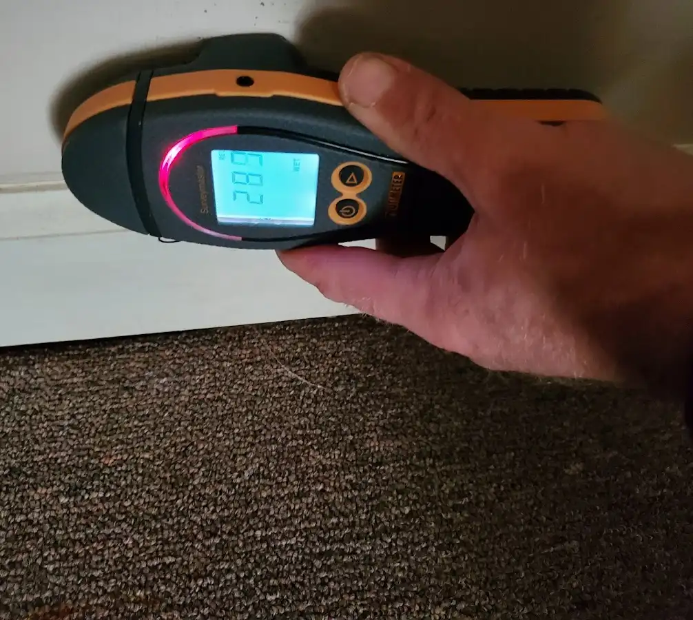 Moisture detection at baseboard during Storm Damage Restoration in Hobe Sound